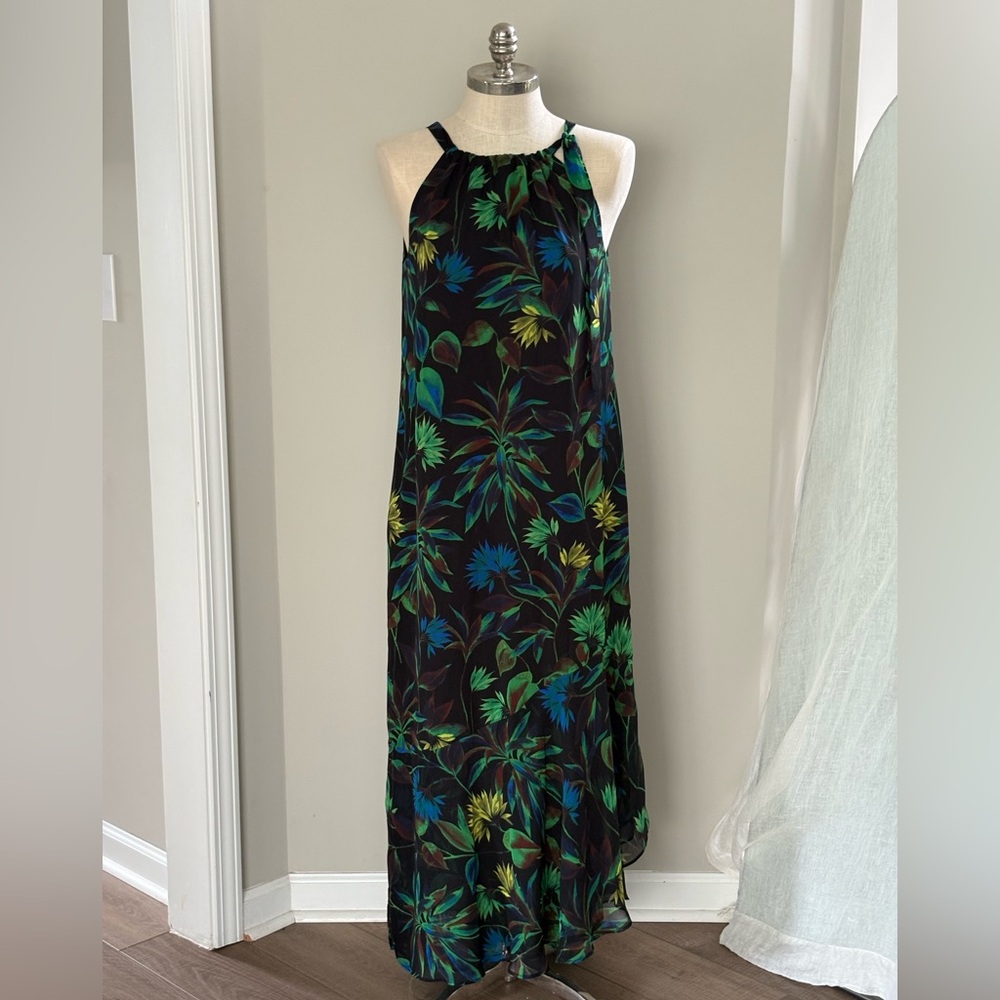 Taylor Black Halter Maxi Dress with Green & Blue Floral Print
